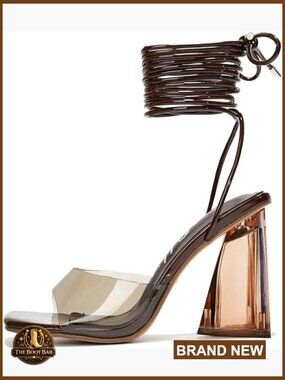Clear Strappy Heels - Square Toe Lace Up Prom Wedding Sandals